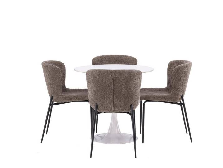 ebuy24 Essgruppe Hamden Essgruppe Esstisch weiß 4 Stühle Bouclé bra, (5-tlg)