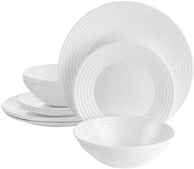 Gibson 12 Piece Tempered Opal Glass Dinnerware Set - 12 Piece