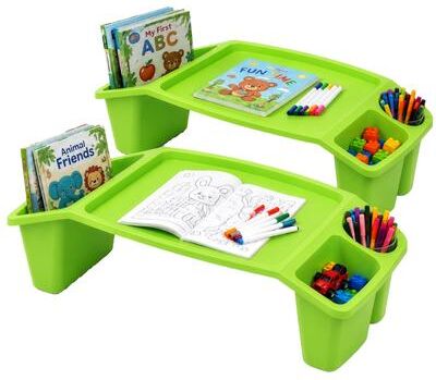 Basicwise 2-Pack Activity Desk Tables with Cup Holders & Storage.