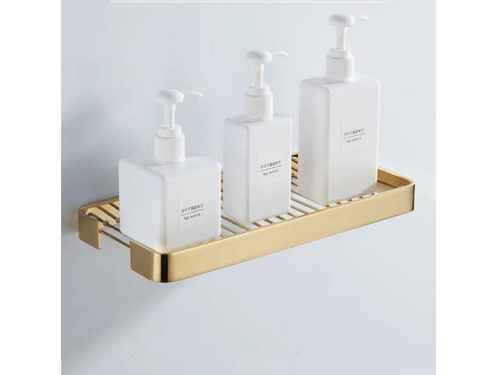 Étagère de salle de bain dorée en laiton, support de douche carré, panier de douche d'angle en or rose