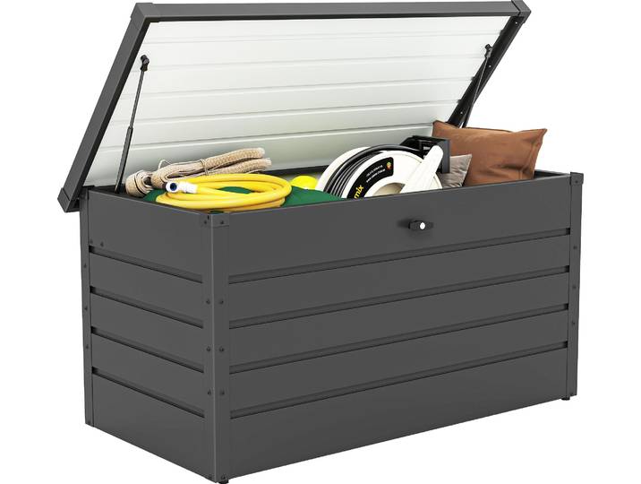Outsunny Coffre de rangement exterieur XXL 311L\, coffre de jardin acier galvanisšŠ 120x62x62cm verrouillable etanche všŠrins š€ gaz\, malle de rangement extšŠrieur intšŠrieur jardin terrasse\, gris foncšŠ