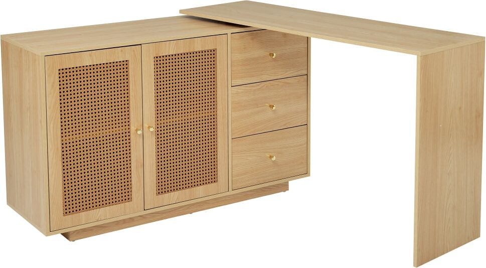 Meubles Cosy Bureau informatique pivotant en l avec rangement + 3 tiroirs naturel Multicolore 126x75x40cm