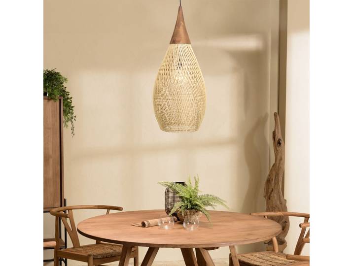 Suspension ''goutte'' 35x35cm rotin couleur naturelle et teck