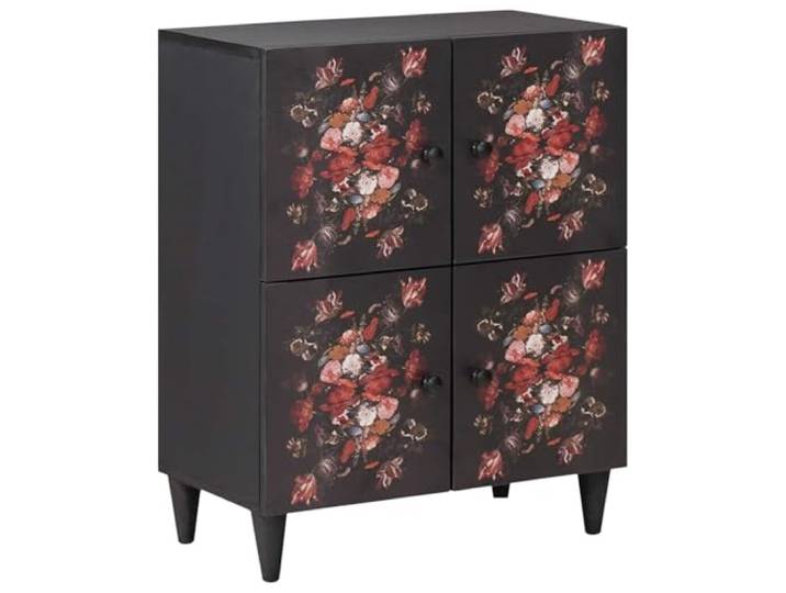 KGTKGTYER Stauraumschrank Massivholz Mango 4 Türen Mehrfarbig 60x33.5x75 Mit floralem Muster, Praktische Messingknöpfe, Vielseitiges Sideboard