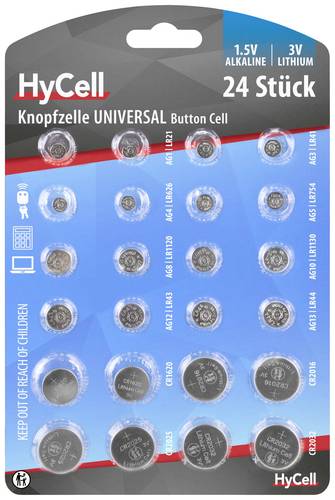 HyCell Knopfzellen-Set je 2x AG 1, AG 3, AG 4, AG 5, AG 8, AG 10, AG 12, AG 13, sowie je 2x CR 1620, CR 2016, CR 2025, CR 2032