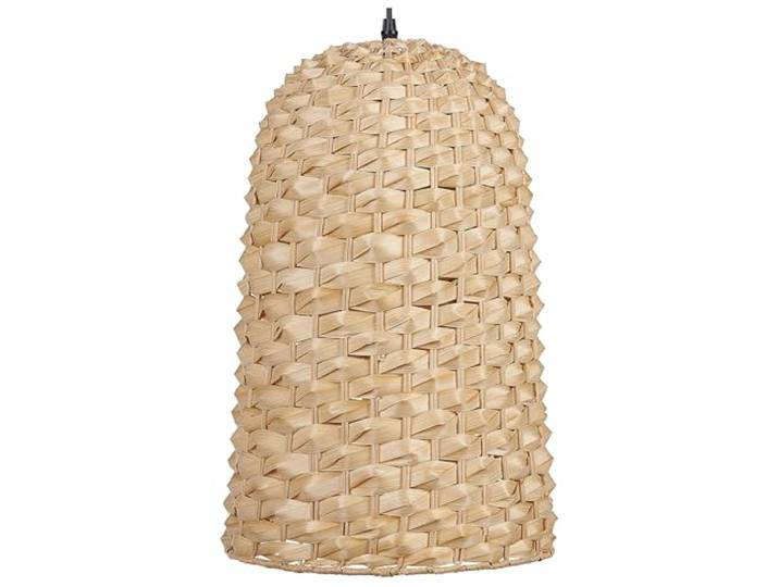 Hängelampe mit Schirm Kegelform Bambusholz hellbraun geflochten Boho Kerio
