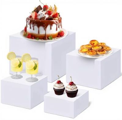 Garvee 4 Piece Porcelain White Acrylic Five Sided Display Risers 7 8 9 10 In - 7+8+9+10