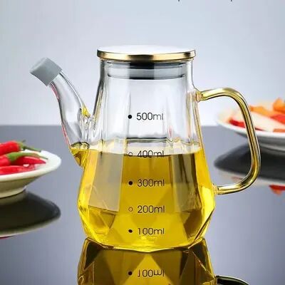 Discount Dollar Deals Glass Oil Pots Leak Proof, Diamond Oil Bottle With Scale, Lid Kitchen Soy Sauce Vinegar Condiment Storage 500ml