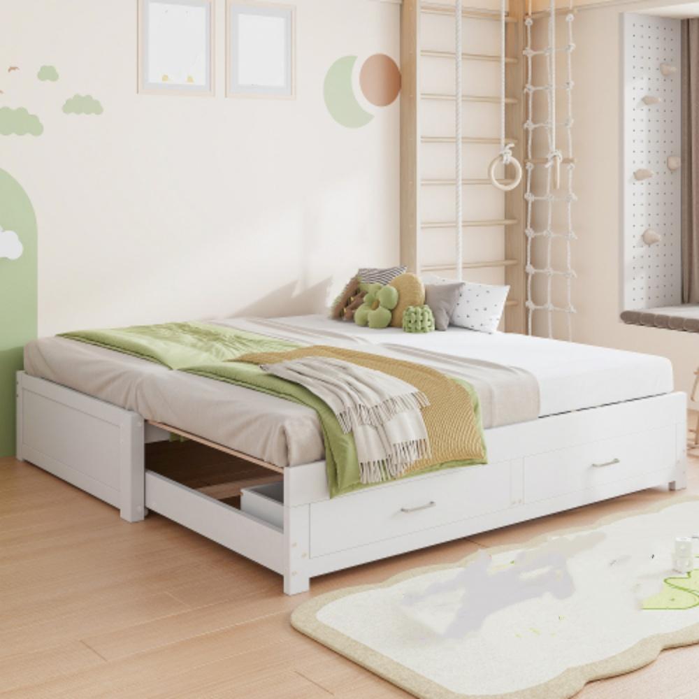 Kinderbett, Ausziehbares Schlafsofa, Mit 2 Schubladen, Multifunktionales Gästebett Mit Lattenrost 90/180 x 190 cm