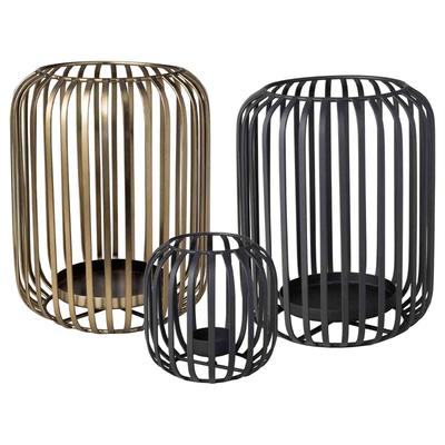 Windlicht VILLEROY & BOCH "Windlichter-Set Christmas Chic 12,5 / 22,5 / 22,5 cm 3-tlg. schwarz-gold", schwarz, gold, B:2cm H:2cm T:2cm, Metall, Kerzenhalter, Windlicht, Nur Dekoration