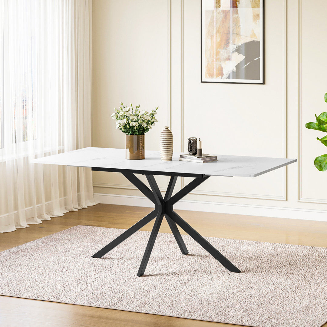 Metro 160 cm Extendable Rectangular Dining Table with Iron Base White