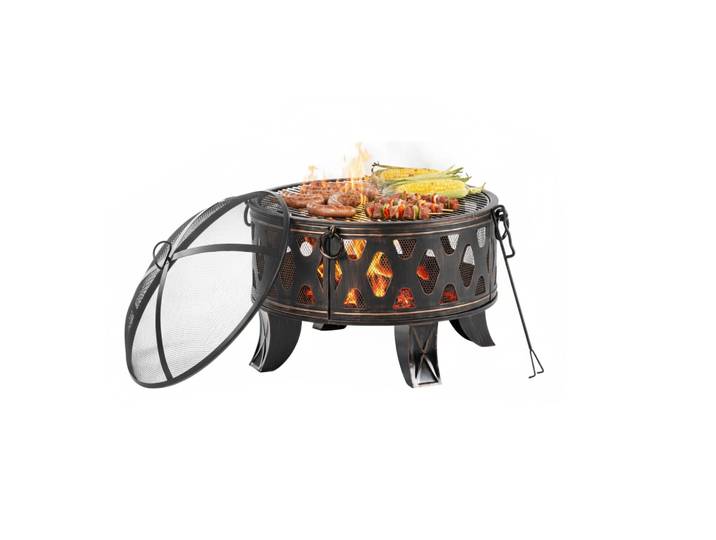 Feuerschale mit Grillrost Gold-Schwarz
