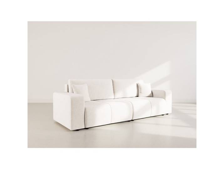 Nicole - Canapé droit 4 places convertible avec coffre en tissu - Beige