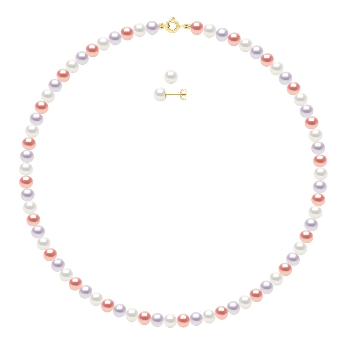 Set bestaande uit: Ketting van echte gekweekte zoetwaterperlen semi-rond 6-7 mm