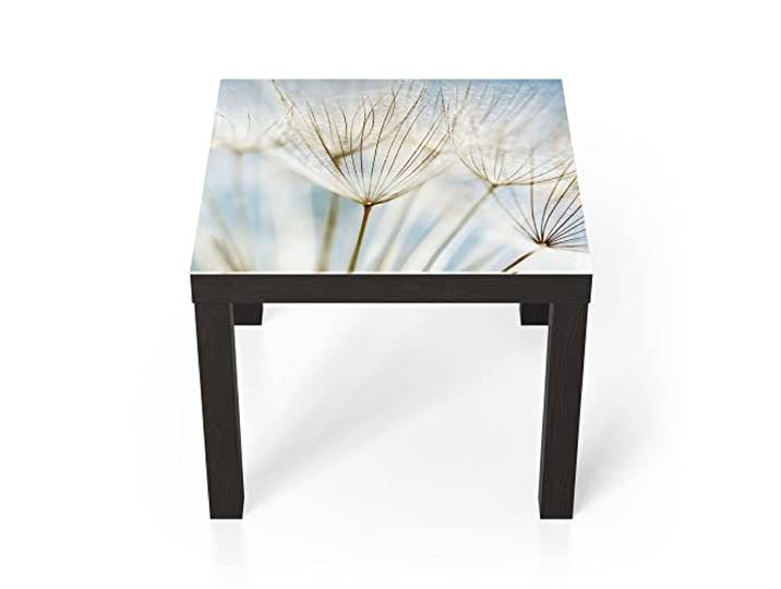 DEQORI Glastisch schwarz klein 55x55 cm Motiv Löwenzahnsamen nah ausgefallener Beistelltisch aus Glas Hochglanz Couchtisch fürs Wohnzimmer moderner Couch Tisch mit Design
