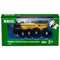 BRIO World - 33630 Goldene Batterielok mit Licht und Sound - Mit Auskoppel-Funktion zur Nutzung als Schiebelok
