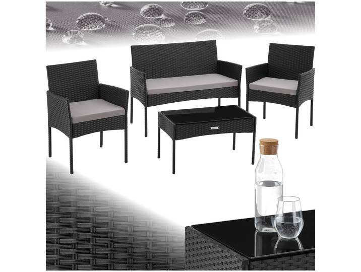 Rattan Gartenset Palese für 4 Personen - schwarz