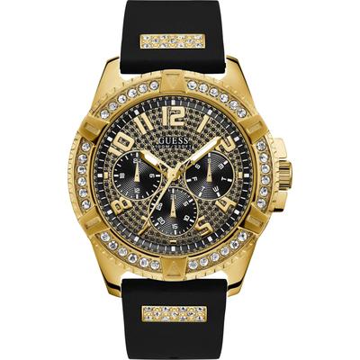 Multifunktionsuhr GUESS "FRONTIER", schwarz, Armbanduhren, Herren, Armbanduhr, Quarzuhr, Herrenuhr, analog, Silikonarmband