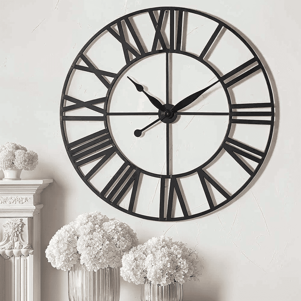 Nalini Large Black Metal Round Wall Clock