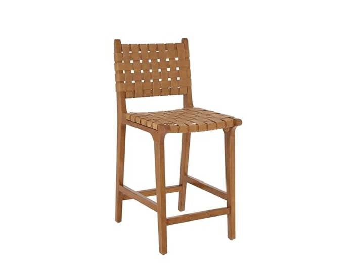 Ball & Cast PU Leder gewebt Counter Hocker, Holzrahmen Küche Insel Barhocker mit Fußstütze, Rückenlehne Geflecht Hocker-Stuhl für das Esszimmer, Braun