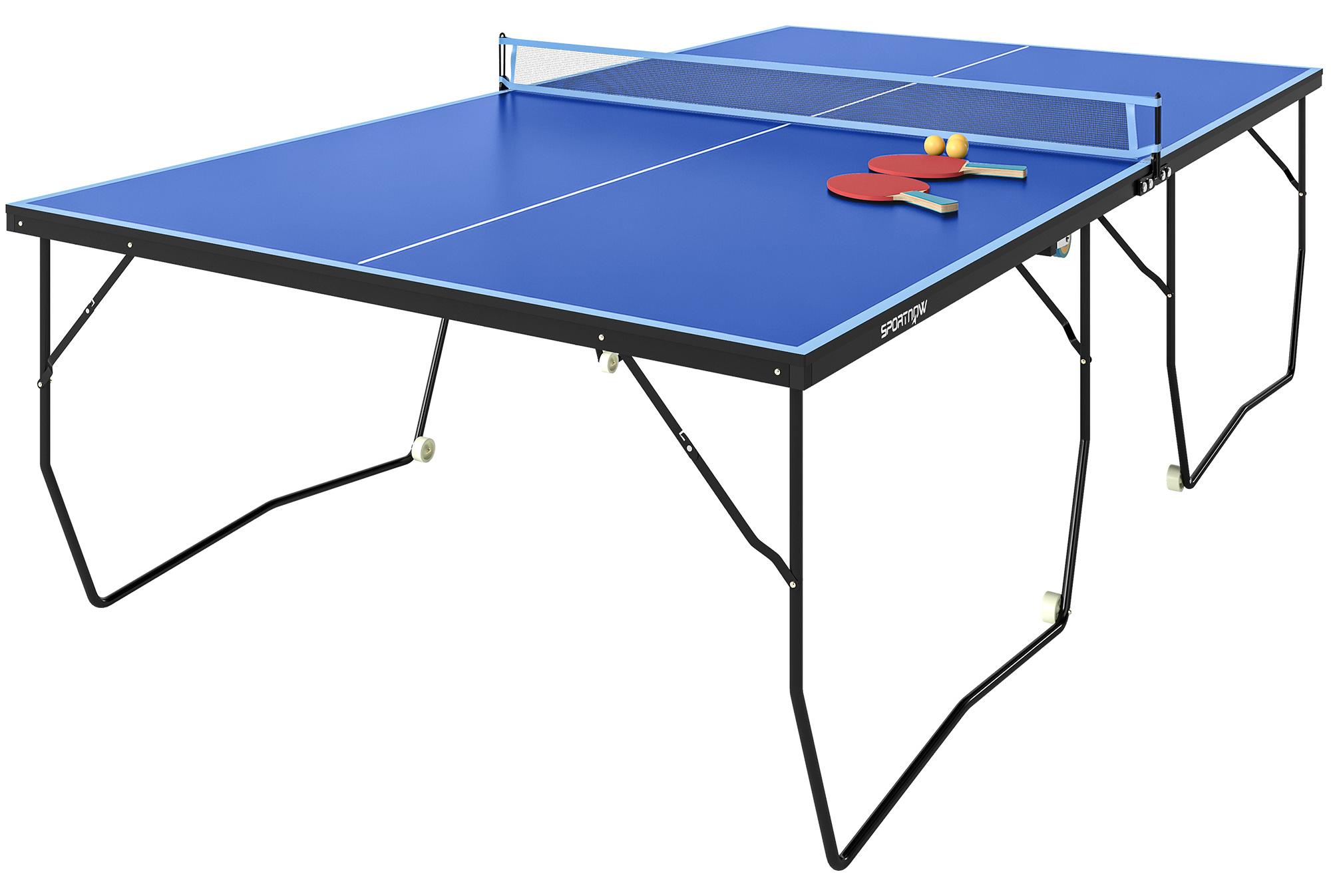 Tischtennisplatte, klappbar, 8 Räder, pulverbeschichteter Stahlrahmen, MDF, 274 x 152,5 x 76 cm, Blau