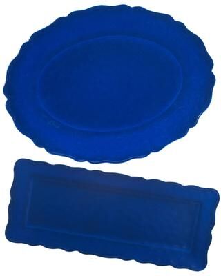 Certified International Blue Indigo Crackle Melamine 2-piece Platter Set