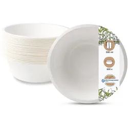 BIOZOYG 250 Stück Schale aus Zuckerrohr 400ml - Einwegschale für Salate, Bowls, Suppen, Eintöpfe - Runde Zuckerrohrschale - biologisch abbaubar