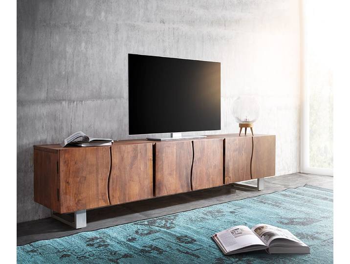Meuble TV Live Edge 220 cm Acacia Marron en bois massif 6 portes