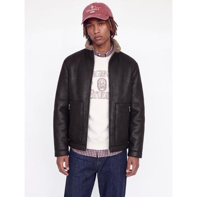 Pilotenjacke JACK & JONES "JORSALAMANCO FLIGHT JACKET SN", Herren, Gr. M, braun (schwarz), Web, Obermaterial: 100% Polyester, unifarben, normal, ohne Ausschnitt, gerader Abschluss mit Druckknopf, Jacken, Polyester, Innenkragen mit Teddy Material