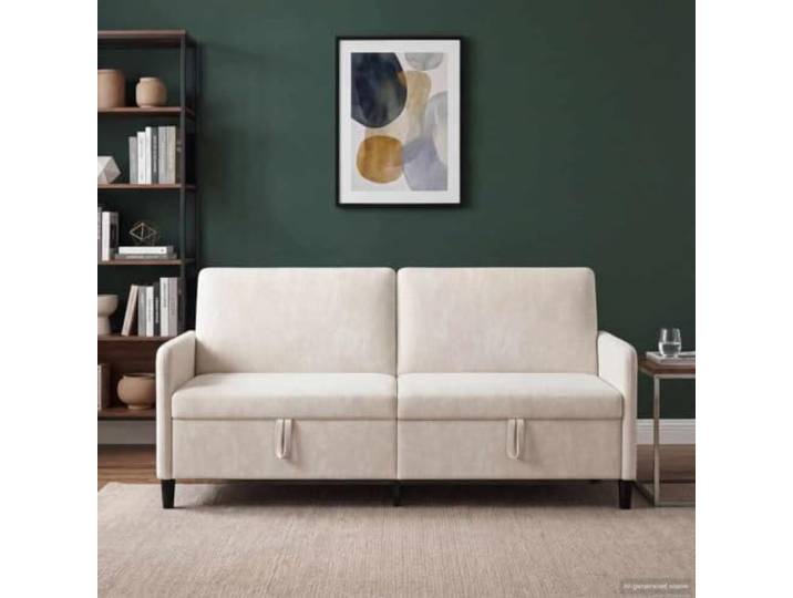 KTHLBRH Sofa 3-Sitzer Creme mit Stauraum 192 cm Atmungsaktives Polyester, waschbares Futter, Beine aus Kunststoff, Gestell aus Metall