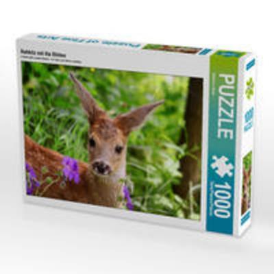 CALVENDO Puzzle Rehkitz mit lila Blüten 1000 Teile Lege-Größe 64 x 48 cm Foto-Puzzle Bild von Sabine Löwer