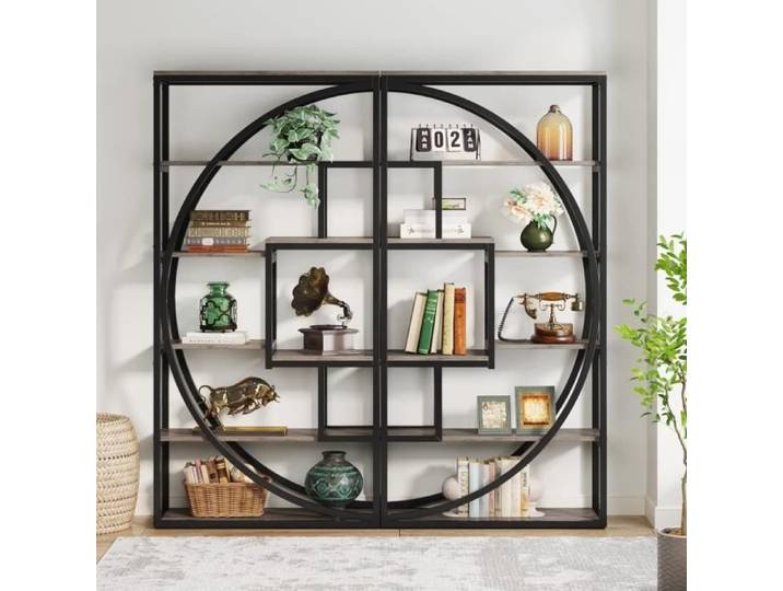 Lot de 2 Bibliothèque Finmind - Style Moderne - Étagère à 5 niveaux Meuble de Rangement 80 x 30 x 180 cm - Gris