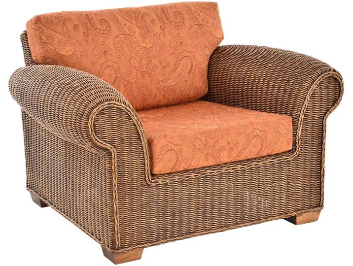 Krines Home Loungesessel Wohnzimmersessel Chester Lounge Rattansessel Wohnzimmer Natur, Rattan Sessel
