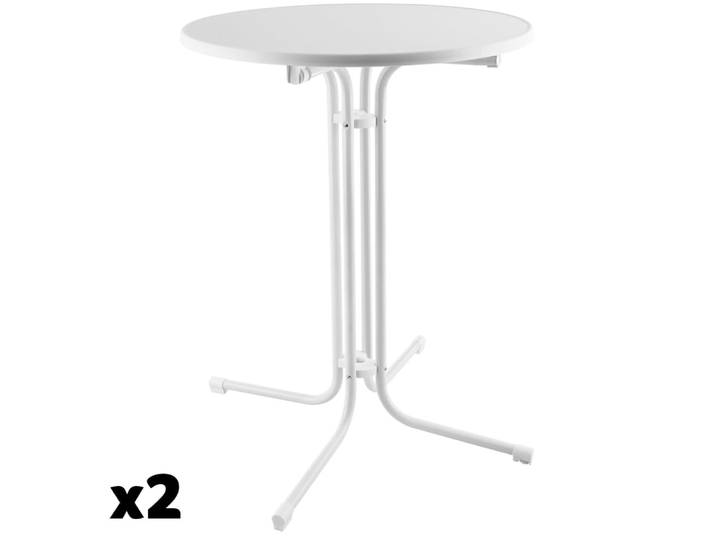Lot de 2 tables hautes pliables rondes avec housse 90x110 cm blanc