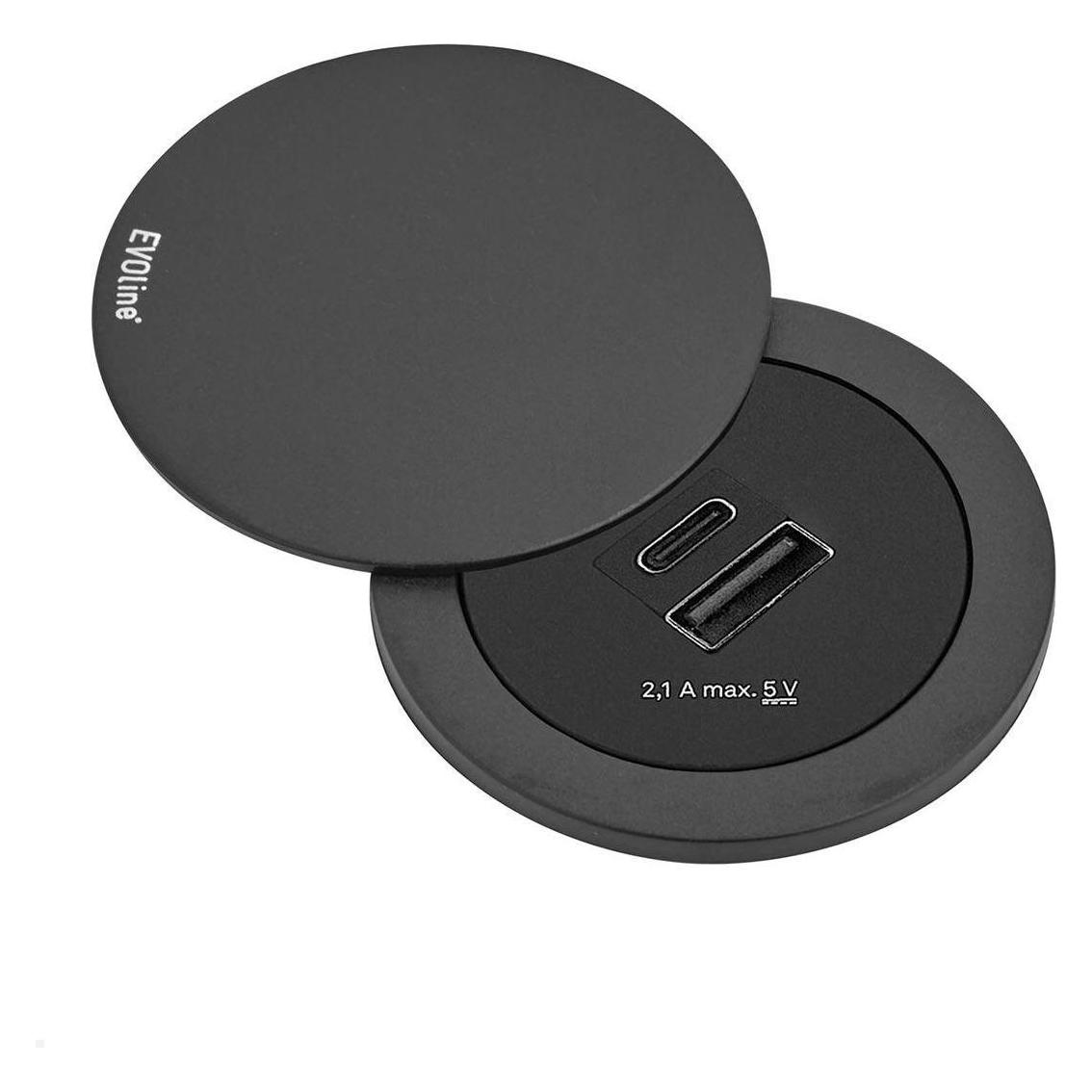 Evoline One USB-Charger A/C mit Deckel, schwarz (3 m, USB 2.0) (159280019000)