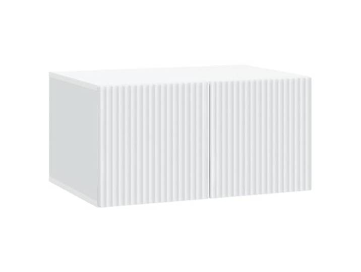 KUPTYERFG TV Lowboard Wandhängend Weiß 59,5x41x30 cm Holzwerkstoff Schwebendes Design schafft Bodenfreiheit im Schlafzimmer und Wohnzimmer. Praktische Klapptüren bieten versteckten Platz.