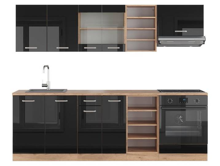 Cuisine Vicco R-Line Noir brillant/Chêne doré 240cm sans PT\, Model 40979