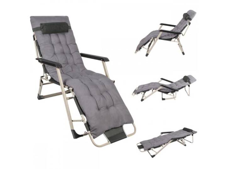 Chaise longue inclinable et pliante-MENGDA-Fauteuil transat de jardin camping-Rembourrage 178 cm amovible-Gris