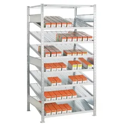 PROREGAL Kanbanregal MULTIplus150 | Grundregal | HxBxT 200x100x60cm | 7 Ebenen | Fachlast 150kg | mit Trenn- und Seitenführungen | Verzinkt