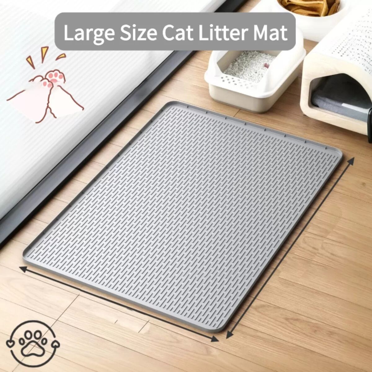 INF Tapis de litière en silicone pour chat - Tapis extra-large imperméable et anti-déversement à rayures droites Gris