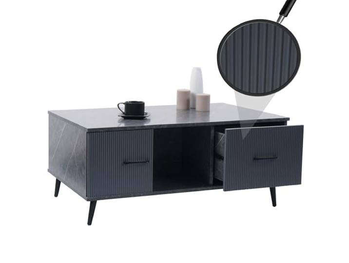 Mendler Couchtisch HWC-N89 43x100x60cm Holz - Marmor-Optik grau
