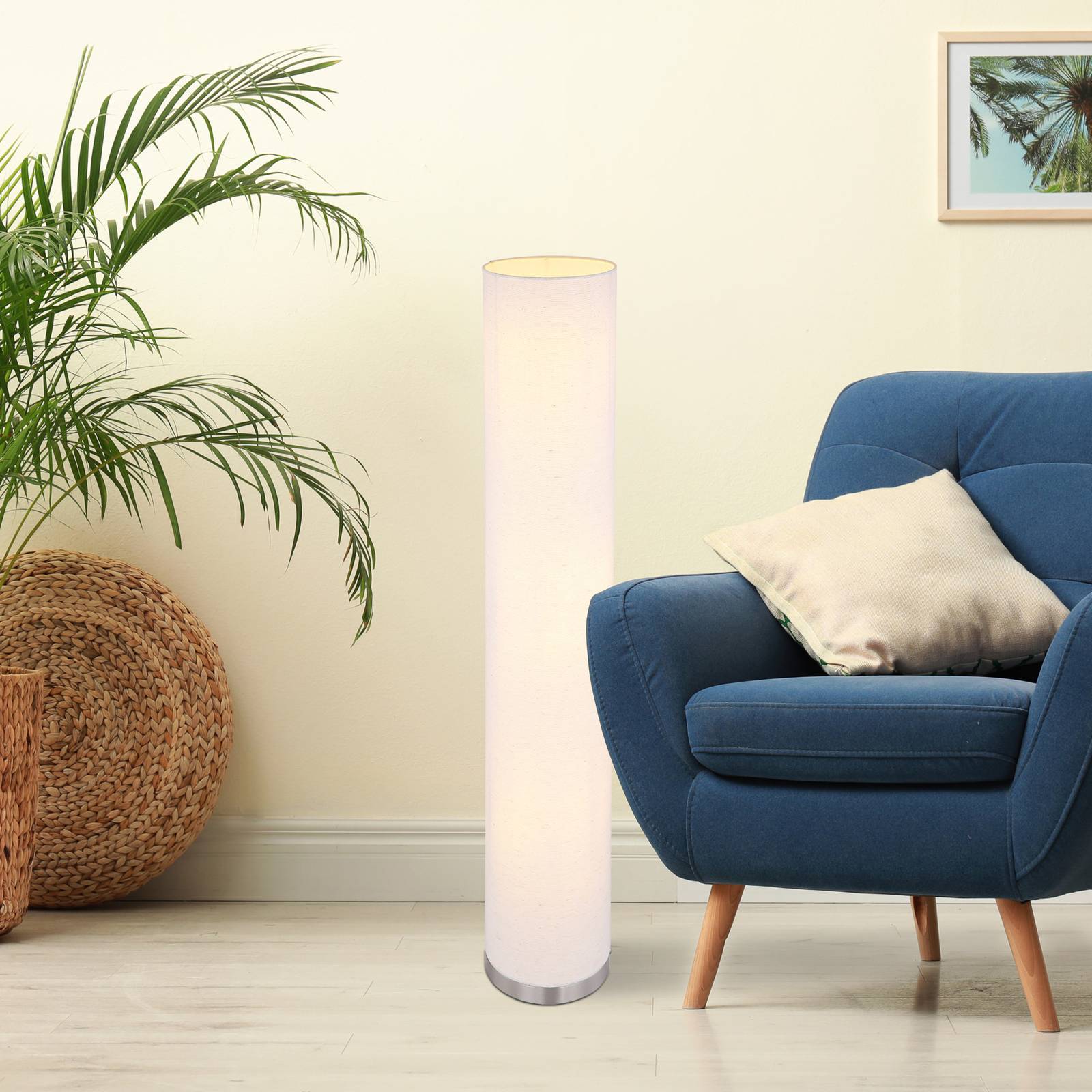 Globo Floor Lamp Ava, Cream / amber, Living / Dining Room, Textile / fabric / silk, Modern, Floor Lamp