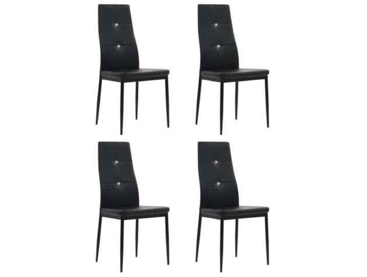 KUTYWEXFM Esszimmerstühle 4er Set Schwarz Kunstleder Polsterstuhl Mit Kristallknöpfen verzierte Rückenlehne und Stahlbeine für Ihr Esszimmer, Küche oder Wohnzimmer. Belastbar bis 110 kg.