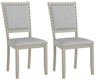 Costway Farmhouse Dining Chair Set of 2 Fabric Upholstered Kitchen Chairs-Grey