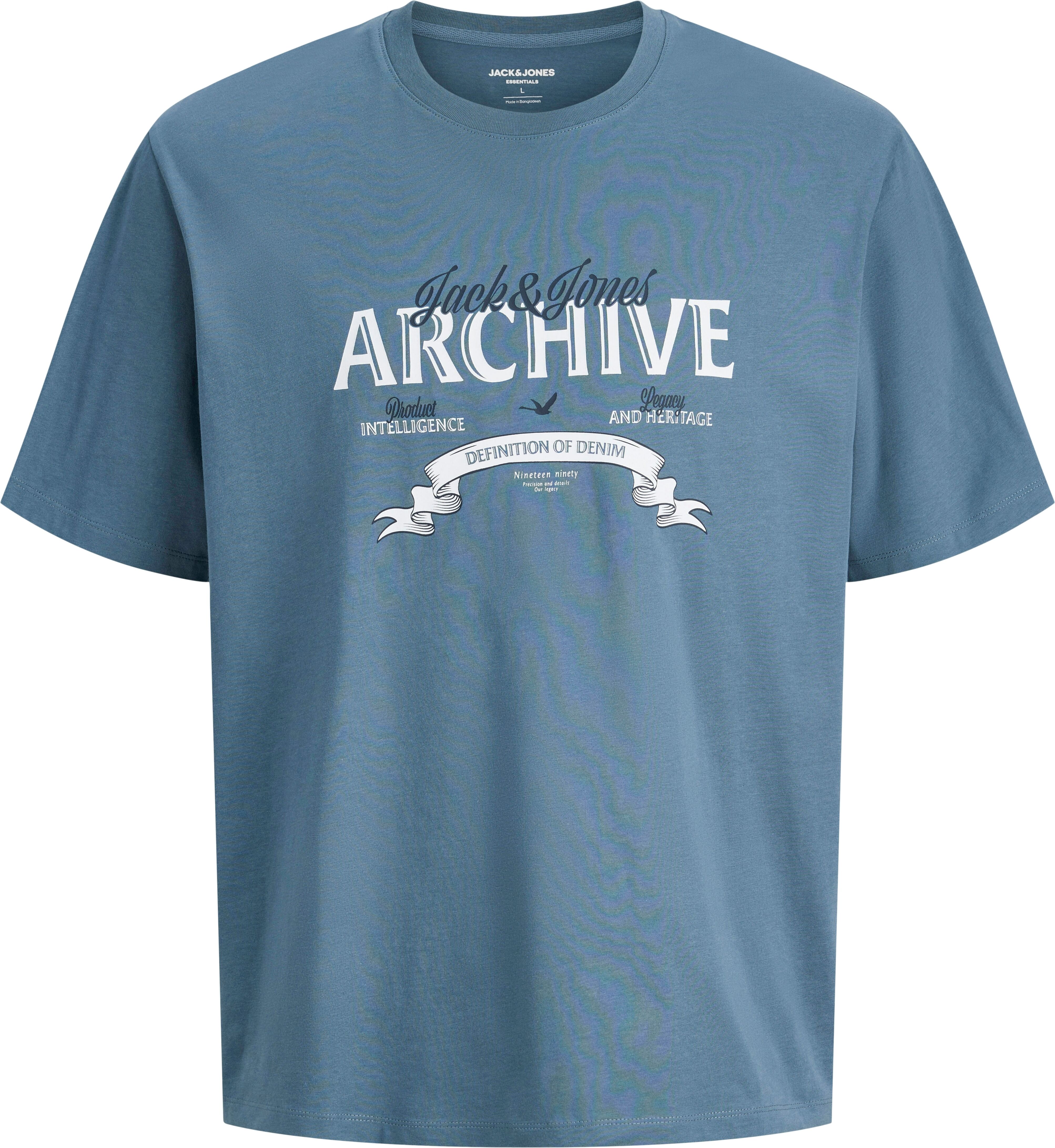 T-Shirt JACK & JONES "JJEDOVER DENIM TEE SS O-NECK 3PK MP", Herren, Gr. S, bunt (blau mirage pack:blau mirage, moonbeam, weiß), Jersey, Obermaterial: 100% Baumwolle, bedruckt, unifarben, Basic normal, Rundhals, Shirts T-Shirt blau mirage pack:blau mirage,
