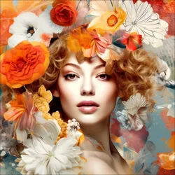 Glasbild FLOWERS ON HER HEAD (BHT 80x80x1,50 cm) - bunt - BHT 80x80x1,50 cm
