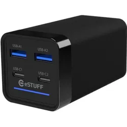 eSTUFF Multi charger PD65W 2C+2A (65 W, 4 Ports), USB Ladegerät, Schwarz