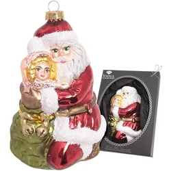 Krebs Glas Lauscha, Christbaumschmuck, Weihnachtsbaumschmuck Santa kniend mit Kind - 12 cm