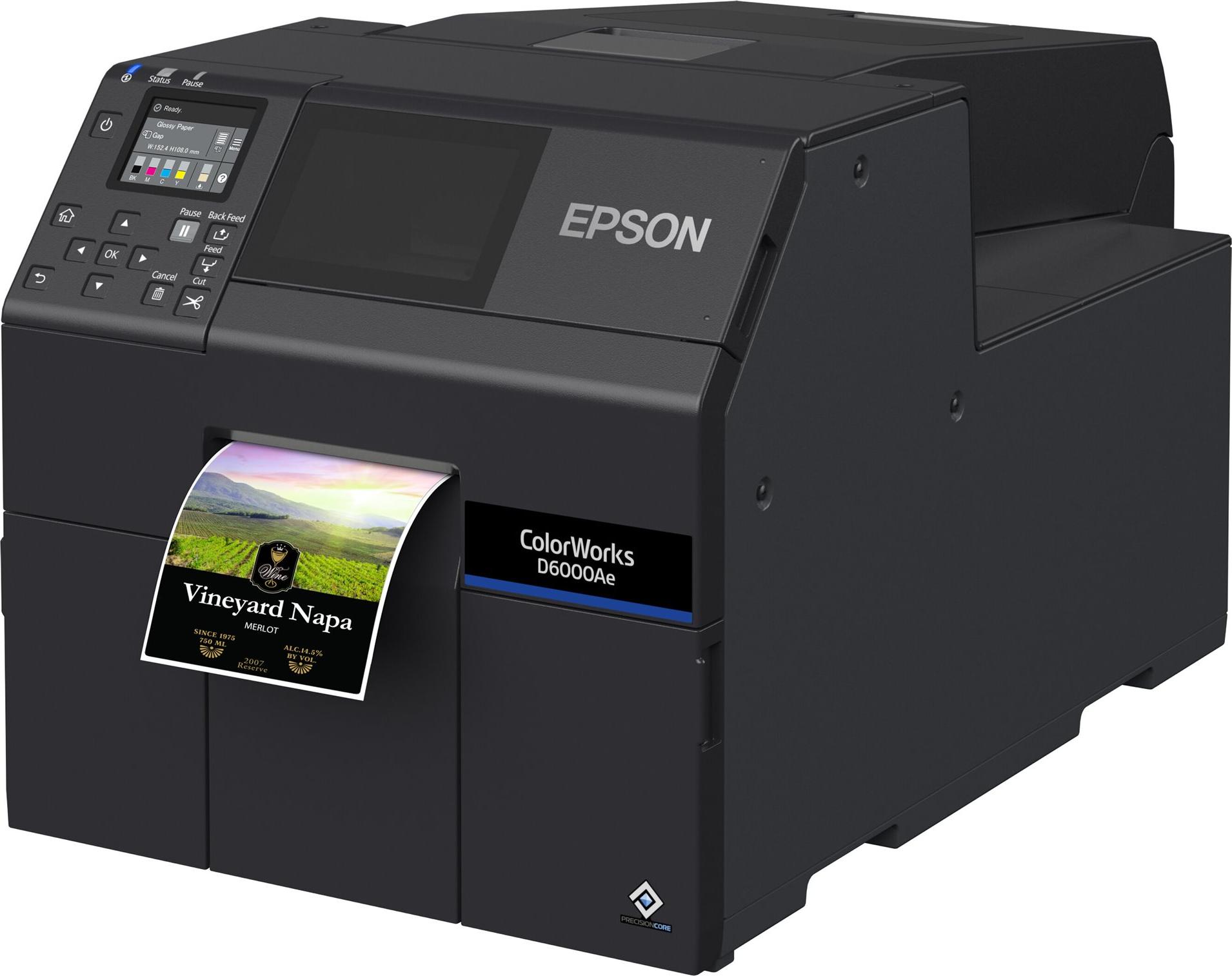 Epson ColorWorks D6000Ae, Wärmeübertragung, 1200 x 1200 DPI, 119 mm/sek, Farbe, Kabelgebunden, Schwarz