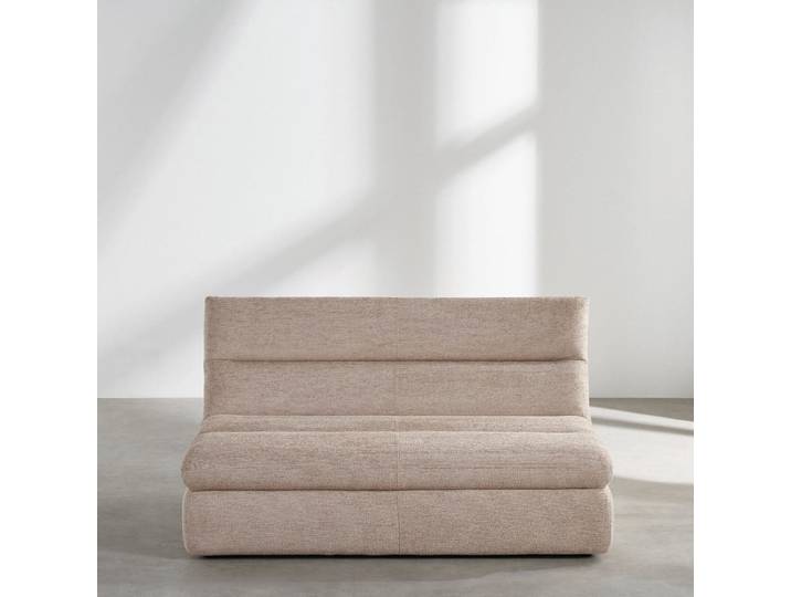 Zweisitzige Chaiselongue aus karamellfarbenem Polyester und gewebtem Baumwollstoff
